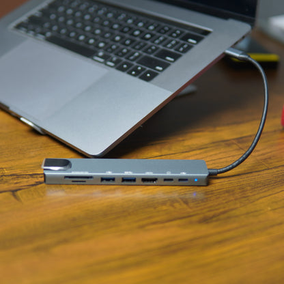 Premium Tech Bundle | Almunium Laptop Stand + USB Type C 8-IN-1 HUB + FREE Pouch