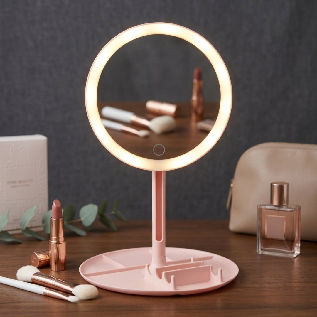 2-in-1 LED Makeup Mirror – Organizer with Touch Lights