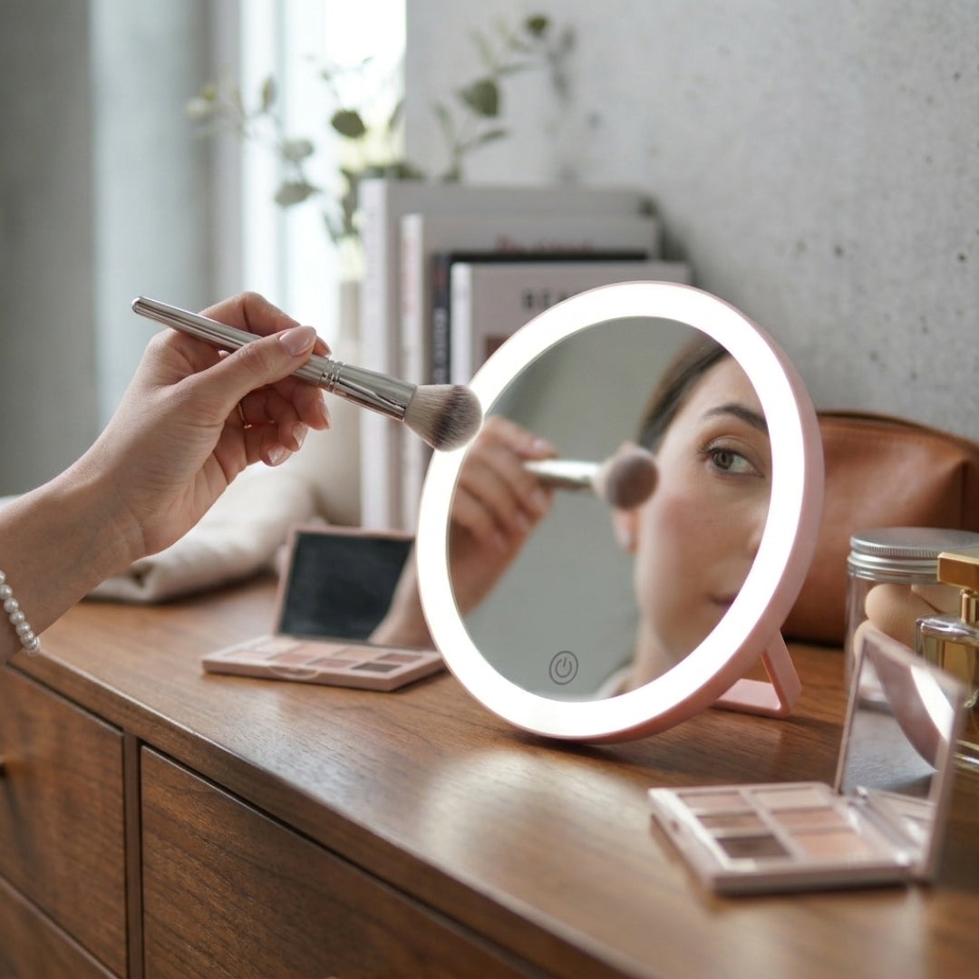 2-in-1 LED Makeup Mirror – Organizer with Touch Lights