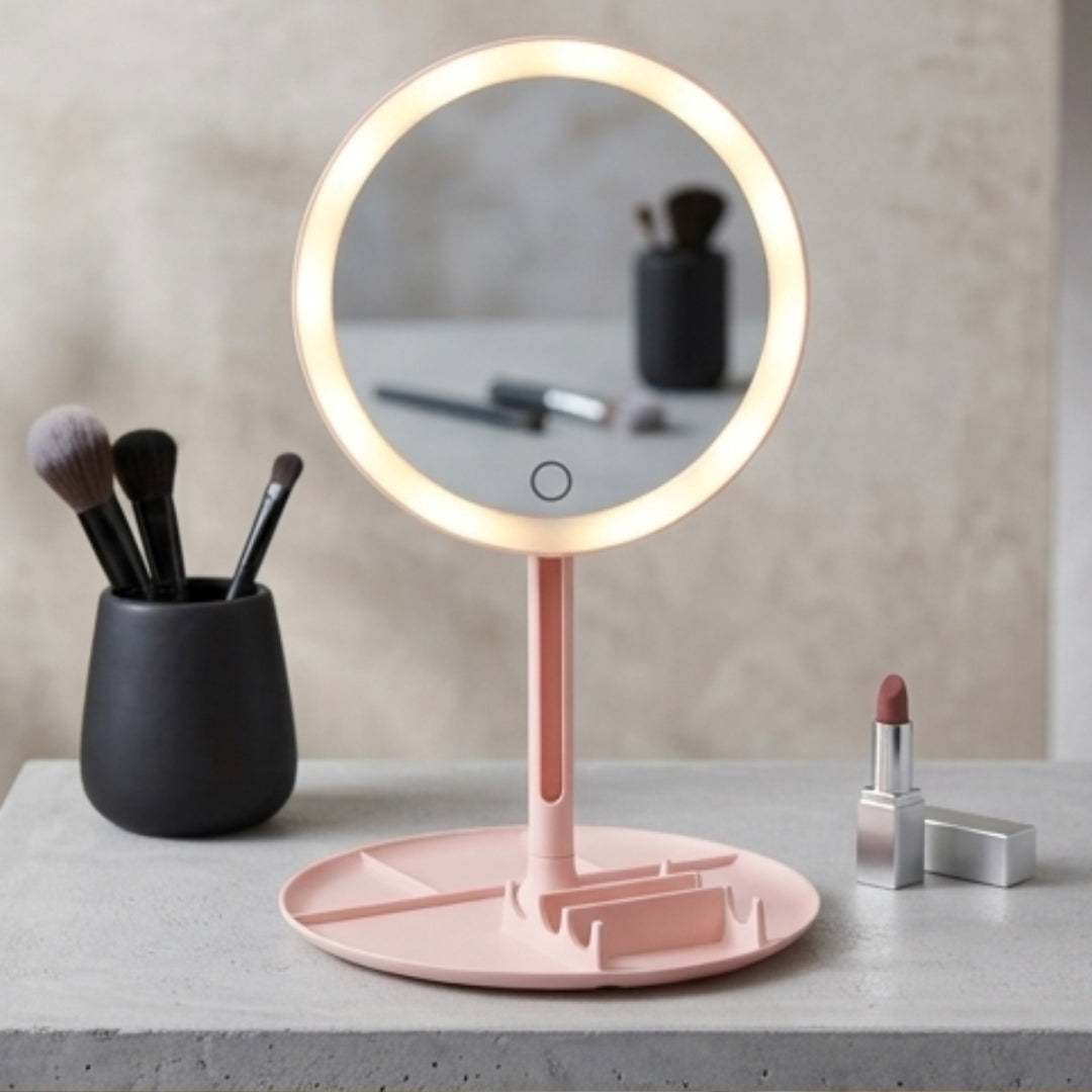 2-in-1 LED Makeup Mirror – Organizer with Touch Lights
