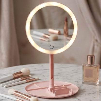 2-in-1 LED Makeup Mirror – Organizer with Touch Lights
